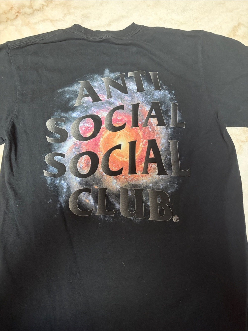 Anti Social Social Club Black Tee with Orange and Blue Galaxy Graphic